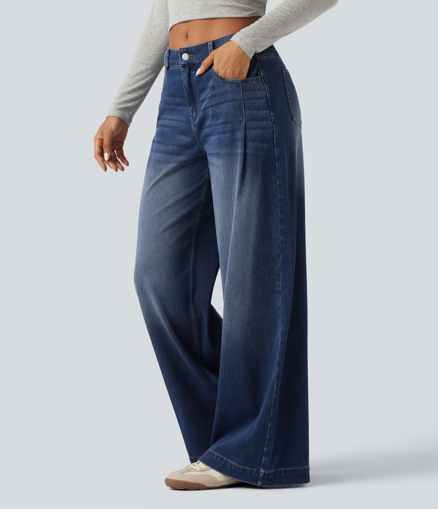 Halara Flex™ Mid Rise Baggy Casual Jeans with Pockets Halara Flex™ Mid Rise Baggy Casual Jeans with Pockets