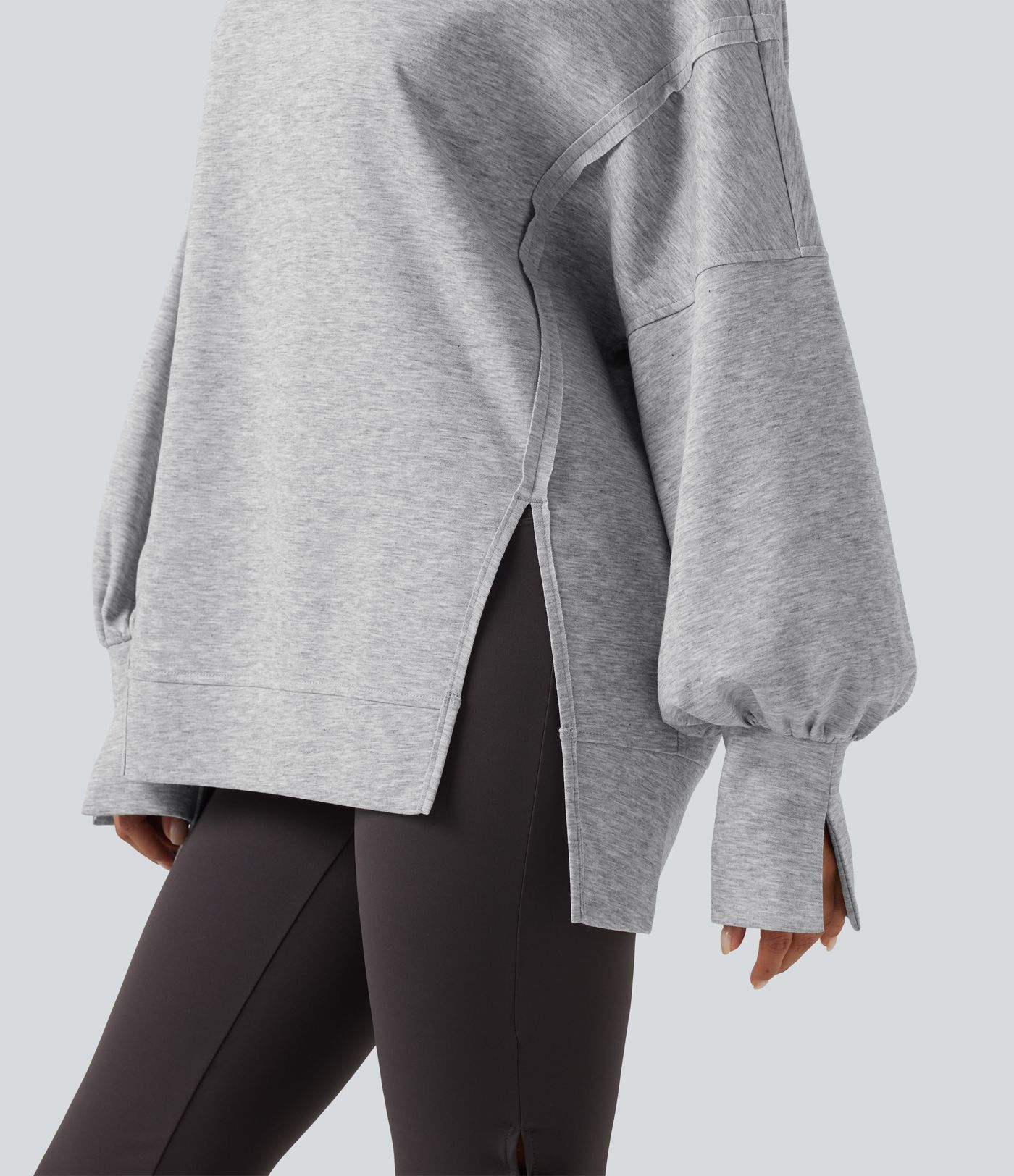 Round Neck Dropped Long Sleeve Slit Hem Casual Sweatshirt Round Neck Dropped Long Sleeve Slit Hem Casual Sweatshirt