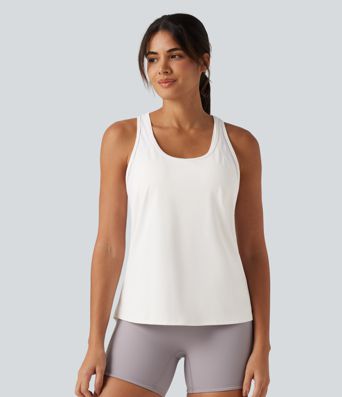 Softlyzero™ QuickDry Racerback Built-in Bra Contrast Mesh 2-Piece Yoga Tank Top