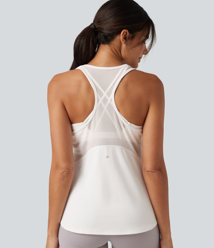 Softlyzero™ QuickDry 2-dielne joga tielko s racerback strihom, so vstavanou podprsenkou a kontrastnou sieťovinou