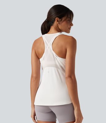 Softlyzero™ QuickDry Racerback Built-in Bra Contrast Mesh 2-Piece Yoga Tank Top