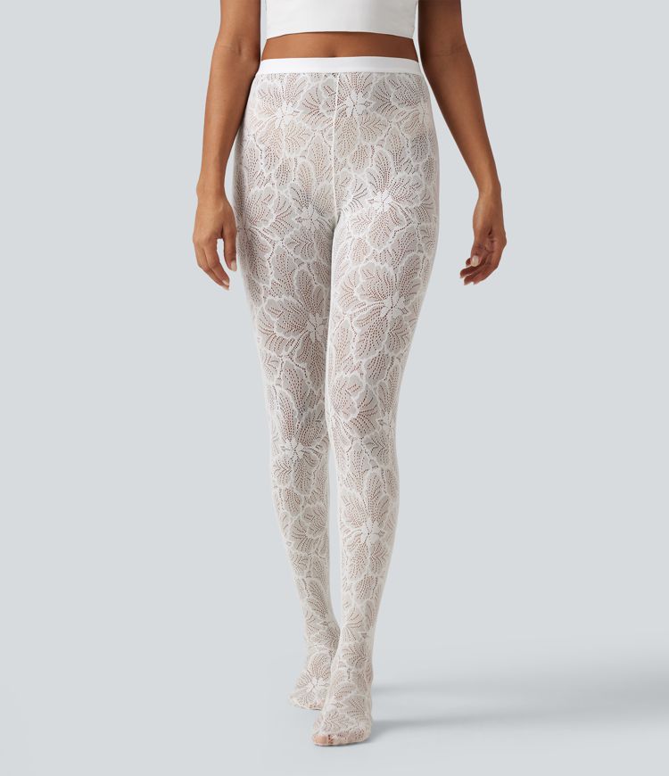 Hoch taillierte Skinny-Leggings mit kontrastierender Spitze
