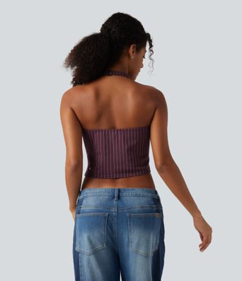 Halter Cowl Neck Stripe Casual Tank Top Halter Cowl Neck Stripe Casual Tank Top