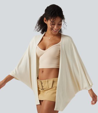 Offener, lässiger Cardigan mit Fledermausärmeln in 3/4-Länge
