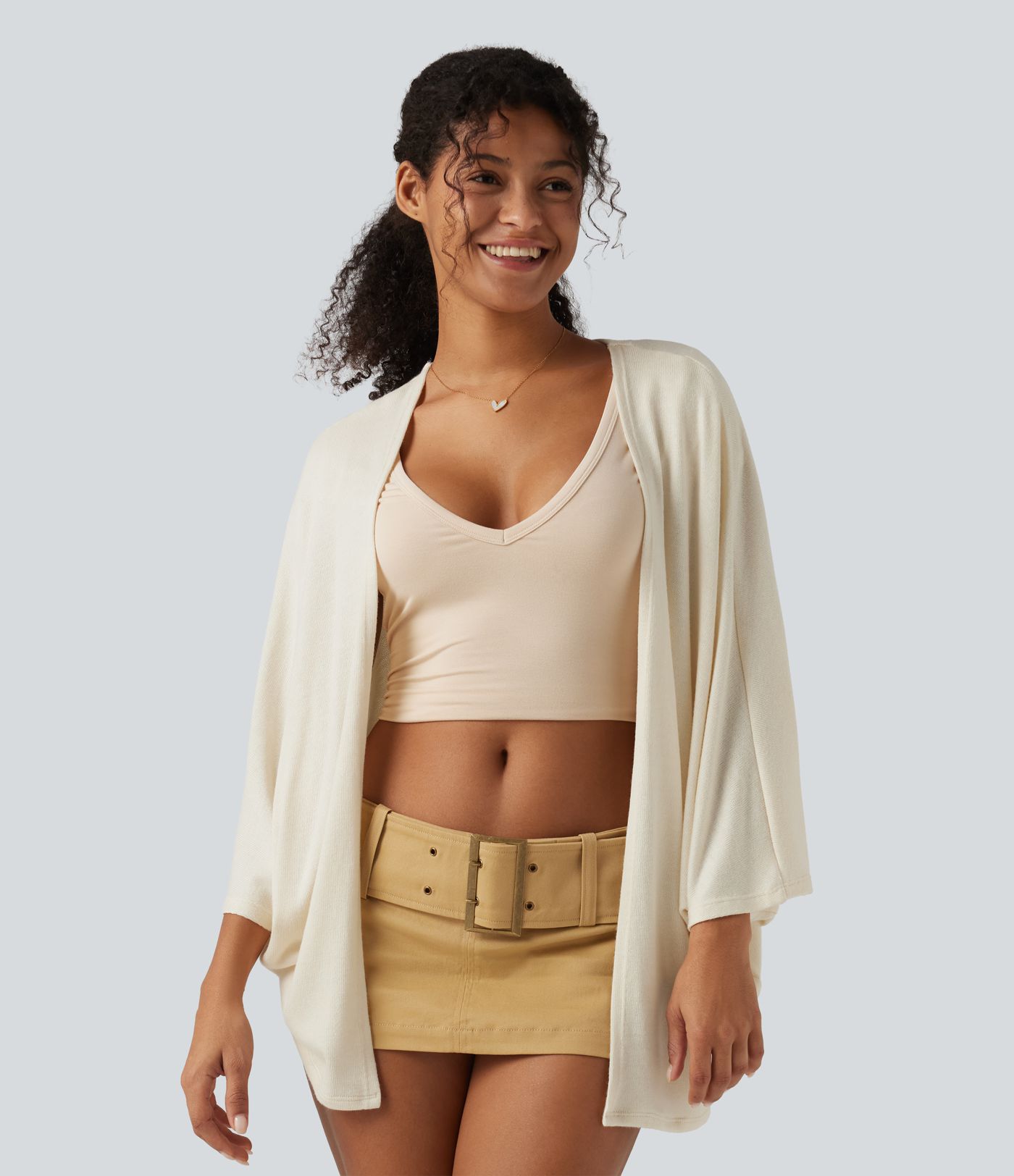 Offener, lässiger Cardigan mit Fledermausärmeln in 3/4-Länge