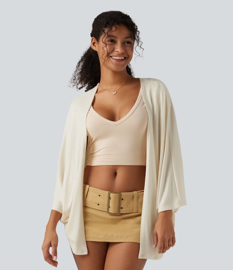 Offener, lässiger Cardigan mit Fledermausärmeln in 3/4-Länge