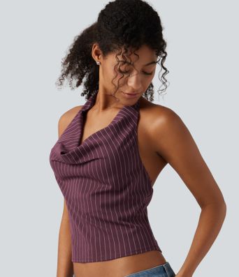 Halter Cowl Neck Stripe Casual Tank Top Halter Cowl Neck Stripe Casual Tank Top