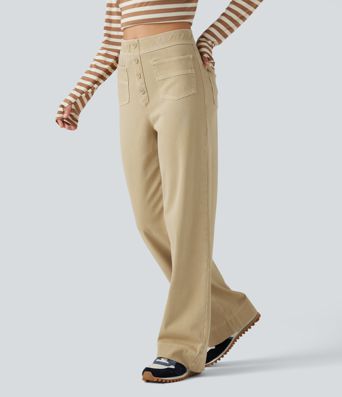 Halara Flex™ - Lässige Jeans mit hohem Bund, mehreren Taschen und geradem Bein