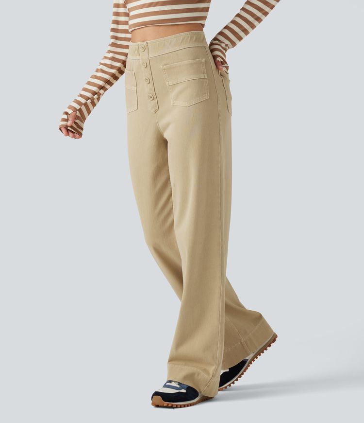 Halara Flex™ - Lässige Jeans mit hohem Bund, mehreren Taschen und geradem Bein