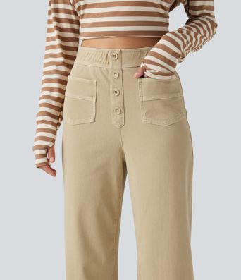 Halara Flex™ - Lässige Jeans mit hohem Bund, mehreren Taschen und geradem Bein