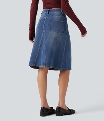 Halara Flex™ Mid Rise Denim Midi Casual Skirt with Pockets