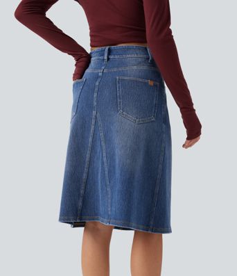 Halara Flex™ Mid Rise Denim Midi Casual Skirt with Pockets