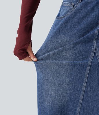Halara Flex™ Mid Rise Denim Midi Casual Skirt with Pockets