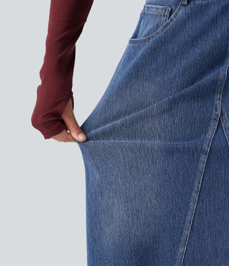 Halara Flex™ Mid Rise Denim Midi Casual Skirt with Pockets