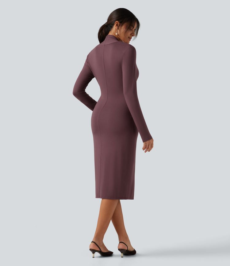 V Neck Long Sleeve Twisted Bodycon A-Line Midi Party Dress V Neck Long Sleeve Twisted Bodycon A-Line Midi Party Dress