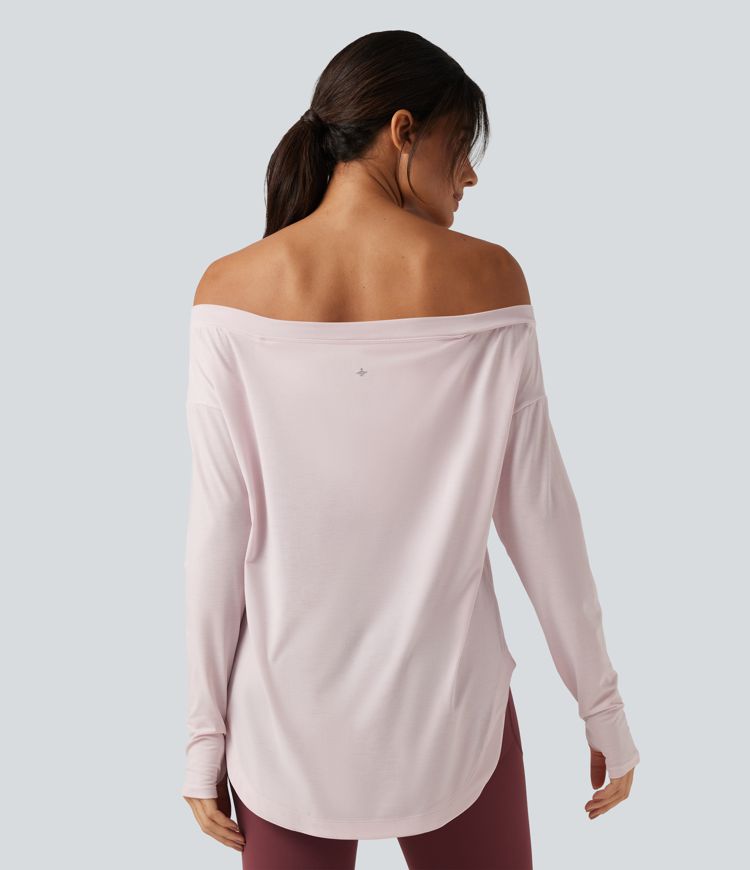 Haut de yoga à épaules dénudées, manches longues, brassière intégrée et séchage rapide Haut de yoga à épaules dénudées, manches longues, brassière intégrée et séchage rapide