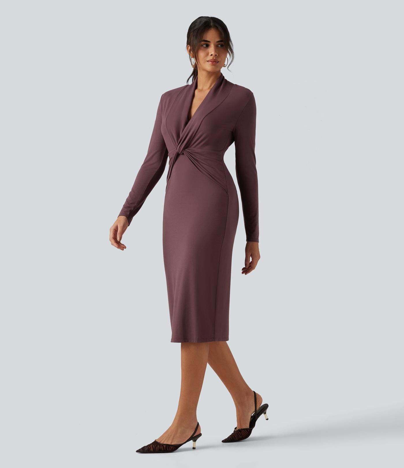 V Neck Long Sleeve Twisted Bodycon A-Line Midi Party Dress V Neck Long Sleeve Twisted Bodycon A-Line Midi Party Dress