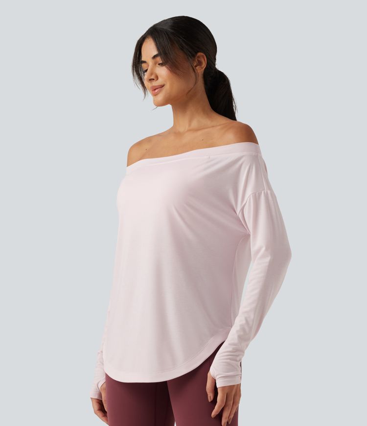Haut de yoga à épaules dénudées, manches longues, brassière intégrée et séchage rapide Haut de yoga à épaules dénudées, manches longues, brassière intégrée et séchage rapide