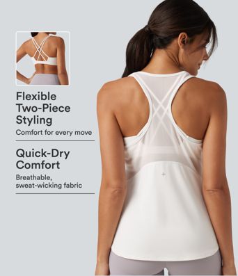 Softlyzero™ QuickDry Racerback Built-in Bra Contrast Mesh 2-Piece Yoga Tank Top