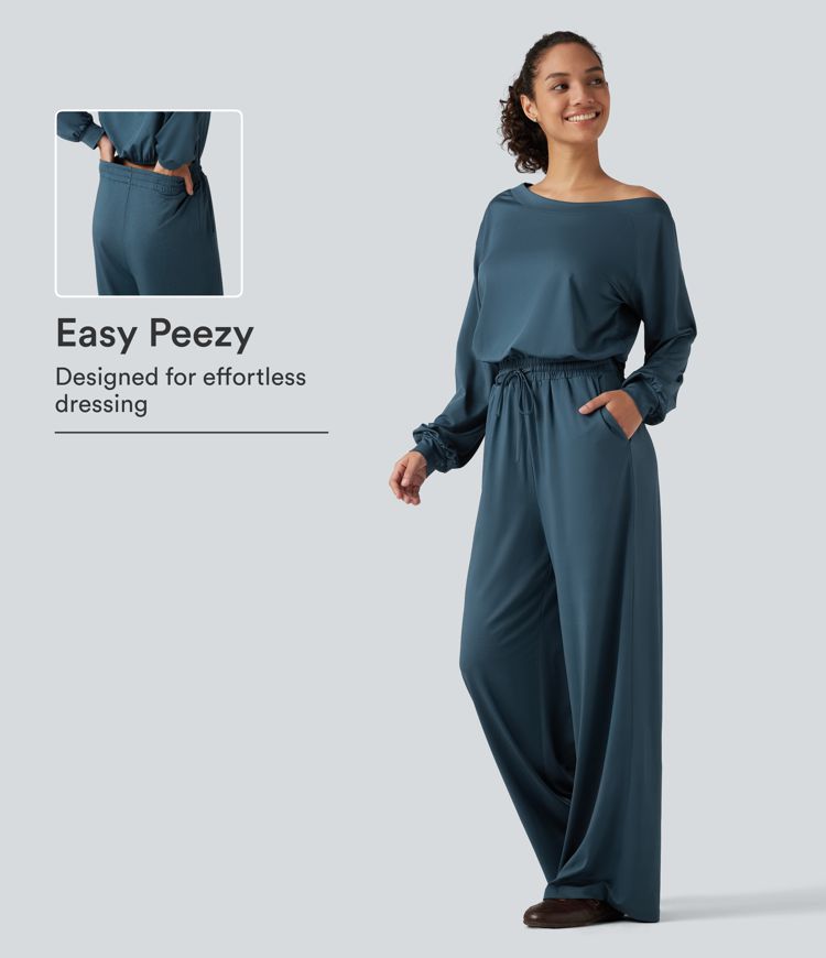 One Shoulder Long Sleeve Drawstring Baggy Casual Jumpsuit with Pockets-Easy Peezy Edition One Shoulder Long Sleeve Drawstring Baggy Casual Jumpsuit with Pockets-Easy Peezy Edition