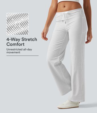 Low Rise Drawstring Straight Leg Stripe Yoga Pants with Pockets Low Rise Drawstring Straight Leg Stripe Yoga Pants with Pockets