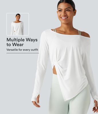 Long Sleeve Thumb Hole Twisted Quick Dry Yoga Sports Top
