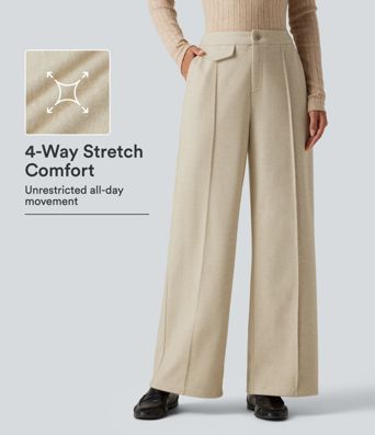 High Waisted Wide Leg Work Pants with Pockets