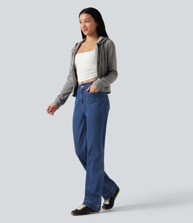 Halara Flex™ Mid Rise Casual Bootcut Jeans with Pockets Halara Flex™ Mid Rise Casual Bootcut Jeans with Pockets