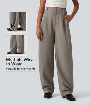 High Waisted Barrel Leg Plaid Casual Pants with Pockets High Waisted Barrel Leg Plaid Casual Pants with Pockets