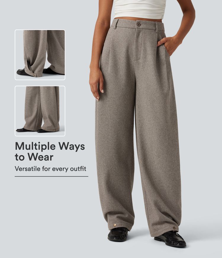 High Waisted Barrel Leg Plaid Casual Pants with Pockets High Waisted Barrel Leg Plaid Casual Pants with Pockets