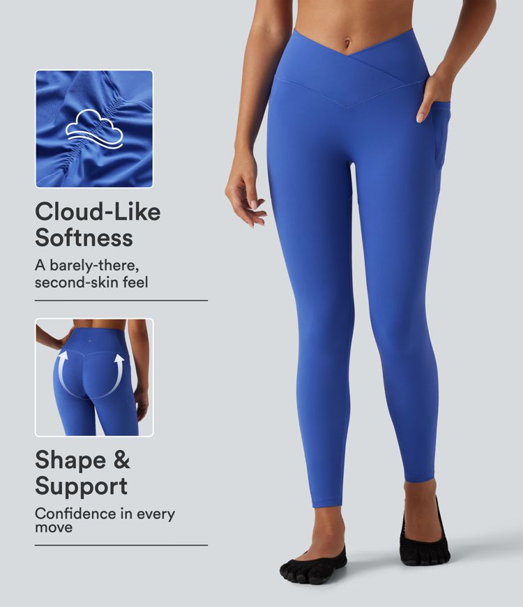 SoftlyZero™ High Waisted Crossover Butt Lifting Ruched Yoga Leggings with Pocekts SoftlyZero™ High Waisted Crossover Butt Lifting Ruched Yoga Leggings with Pocekts