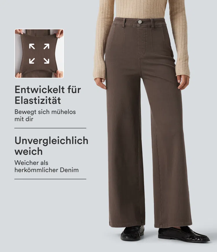 Halara Flex™ - Lässige Jeans mit hohem Bund, Gesäßtaschen, Bauchkontrolle und weitem Bein