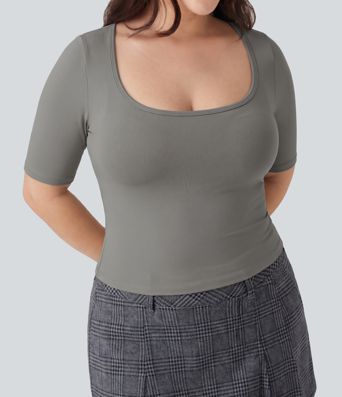 Plus Size SoftlyZero™ Airy Scoop Neck Short Sleeve InstantCool Work T-Shirt