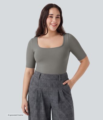 Plus Size SoftlyZero™ Airy Scoop Neck Short Sleeve InstantCool Work T-Shirt