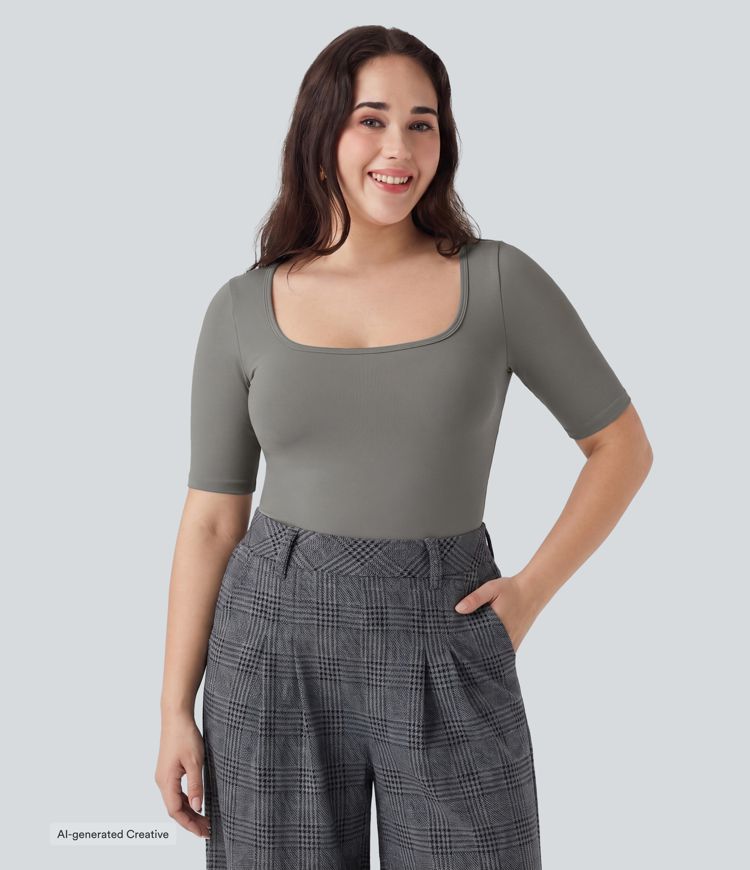 Plus Size SoftlyZero™ Airy Scoop Neck Short Sleeve InstantCool Work T-Shirt