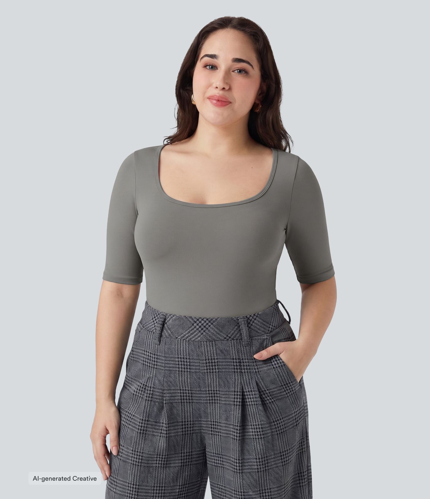 Plus Size SoftlyZero™ Airy Scoop Neck Short Sleeve InstantCool Work T-Shirt