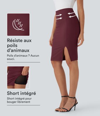 Jupe mi-longue moulante décontractée 2-en-1 gainante taille haute anti-poils d'animaux Patitoff™ Jupe mi-longue moulante décontractée 2-en-1 gainante taille haute anti-poils d'animaux Patitoff™