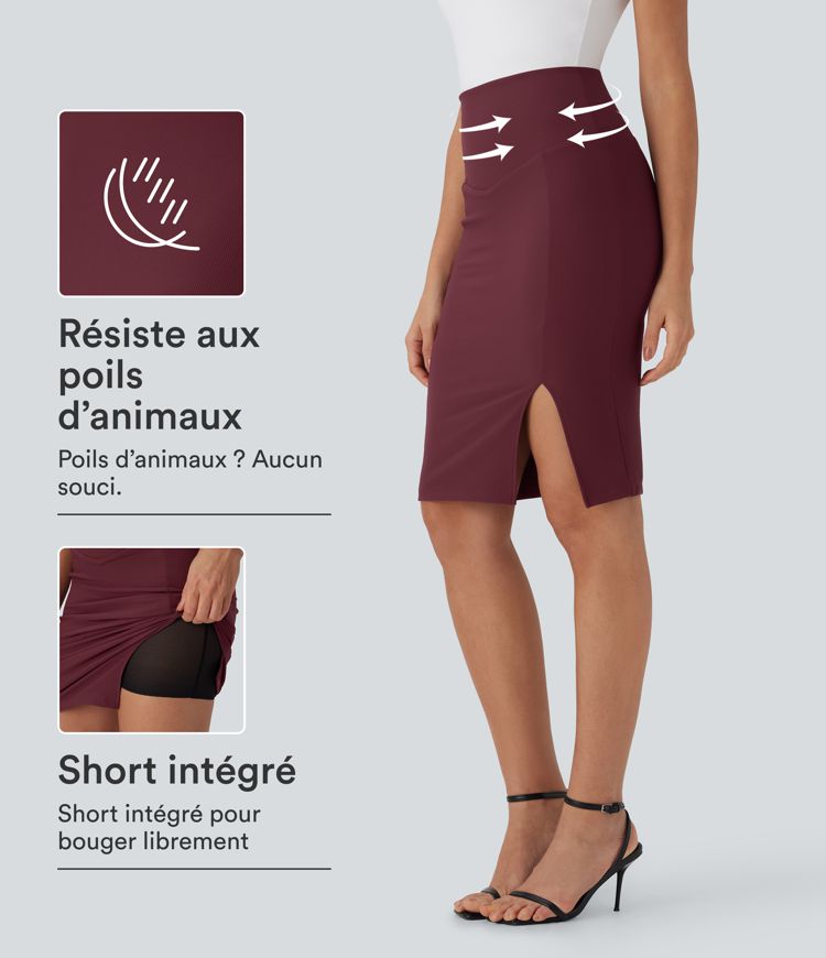 Jupe mi-longue moulante décontractée 2-en-1 gainante taille haute anti-poils d'animaux Patitoff™ Jupe mi-longue moulante décontractée 2-en-1 gainante taille haute anti-poils d'animaux Patitoff™