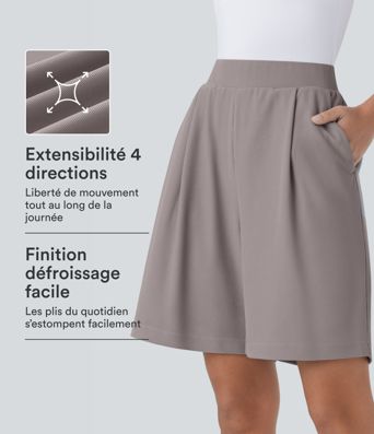 Short Bermuda Tailleur Fluide sculptant taille haute en maille gaufrée avec poches latérales