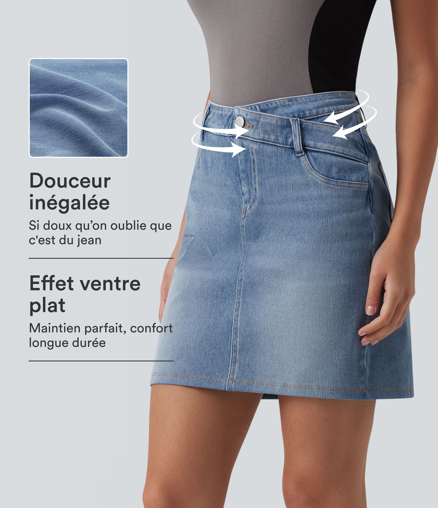 Halara Flex™ Jupe en jean asymétrique gainante taille mi-haute avec poches Halara Flex™ Jupe en jean asymétrique gainante taille mi-haute avec poches