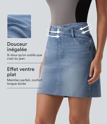 Halara Flex™ Jupe en jean asymétrique gainante taille mi-haute avec poches Halara Flex™ Jupe en jean asymétrique gainante taille mi-haute avec poches