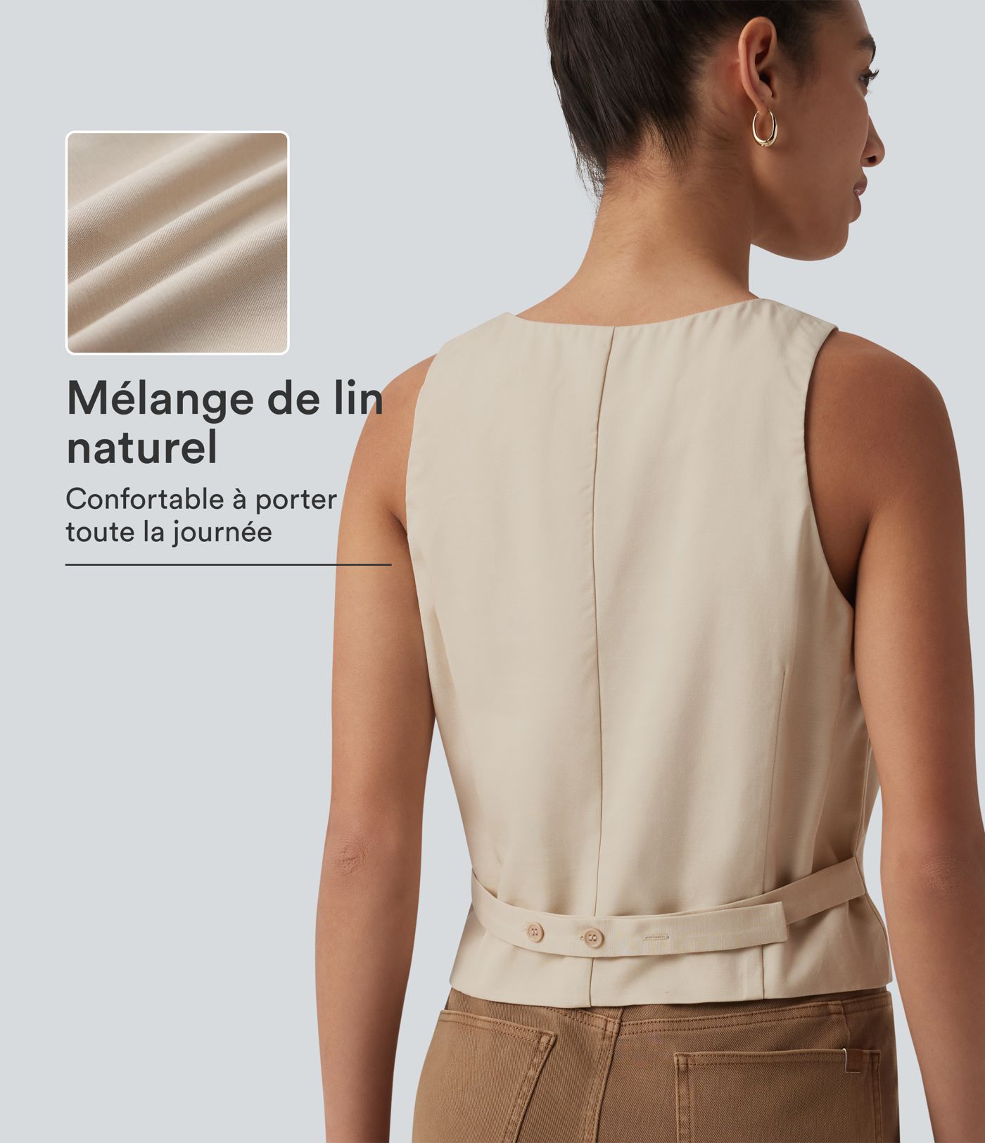 Gilet casual en mélange lin à col V Gilet casual en mélange lin à col V