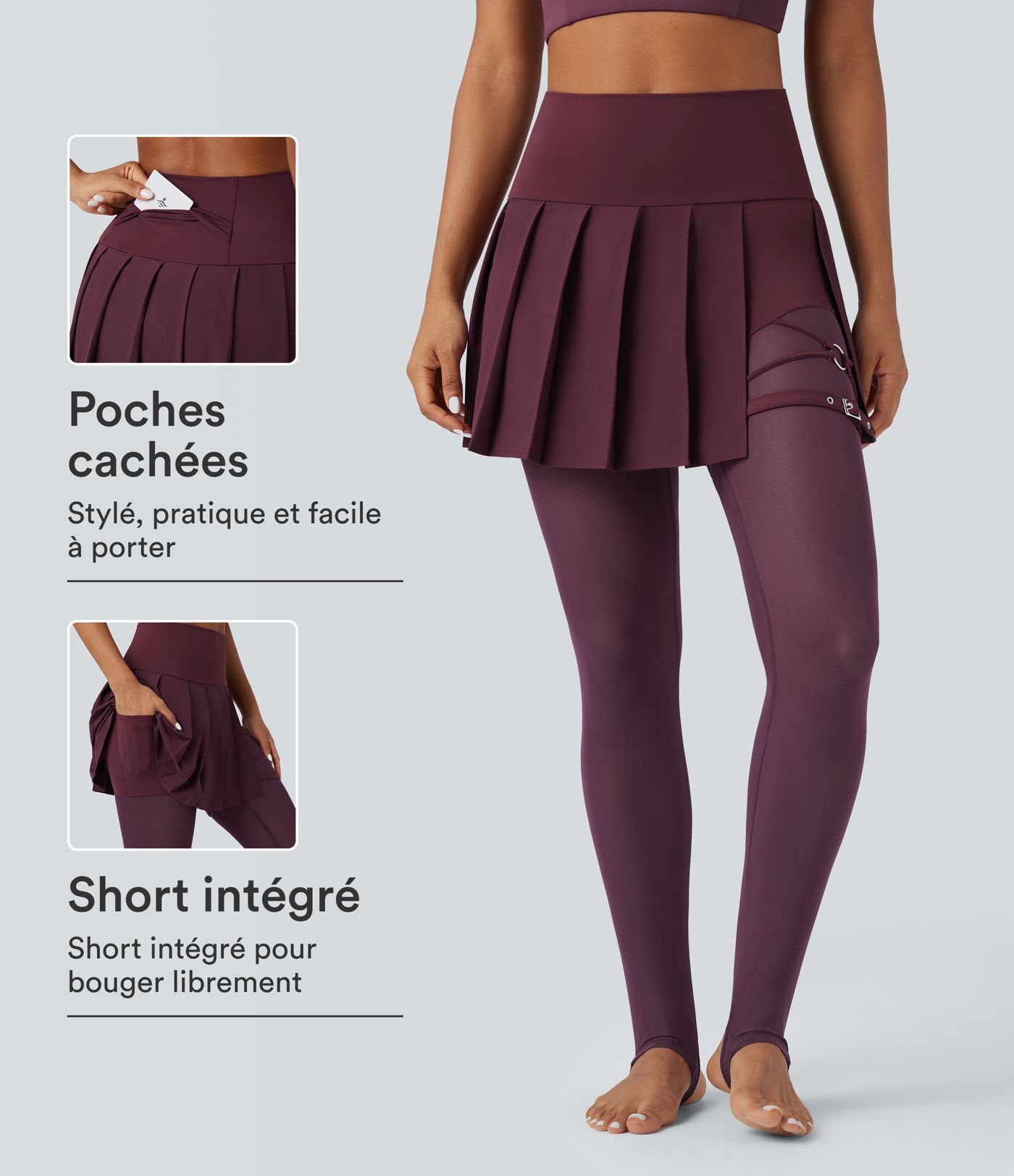 Legging à jupe étrier danse Breezeful™ 2-en-1 taille haute plissé résille contrastante séchage rapide avec poches Legging à jupe étrier danse Breezeful™ 2-en-1 taille haute plissé résille contrastante séchage rapide avec poches