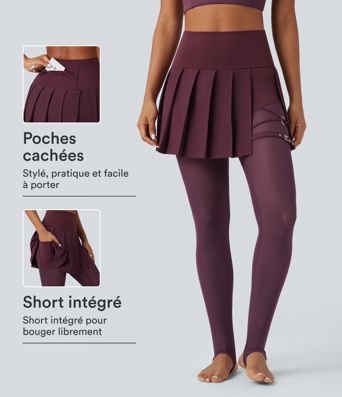 Legging à jupe étrier danse Breezeful™ 2-en-1 taille haute plissé résille contrastante séchage rapide avec poches Legging à jupe étrier danse Breezeful™ 2-en-1 taille haute plissé résille contrastante séchage rapide avec poches