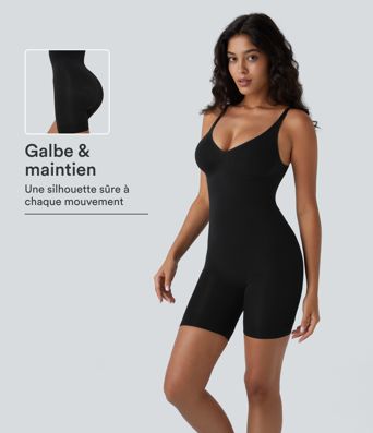 Body sculptant sans coutures à effet seconde peau, bretelles ajustables, dos nu, effet ventre plat et push-up fessier