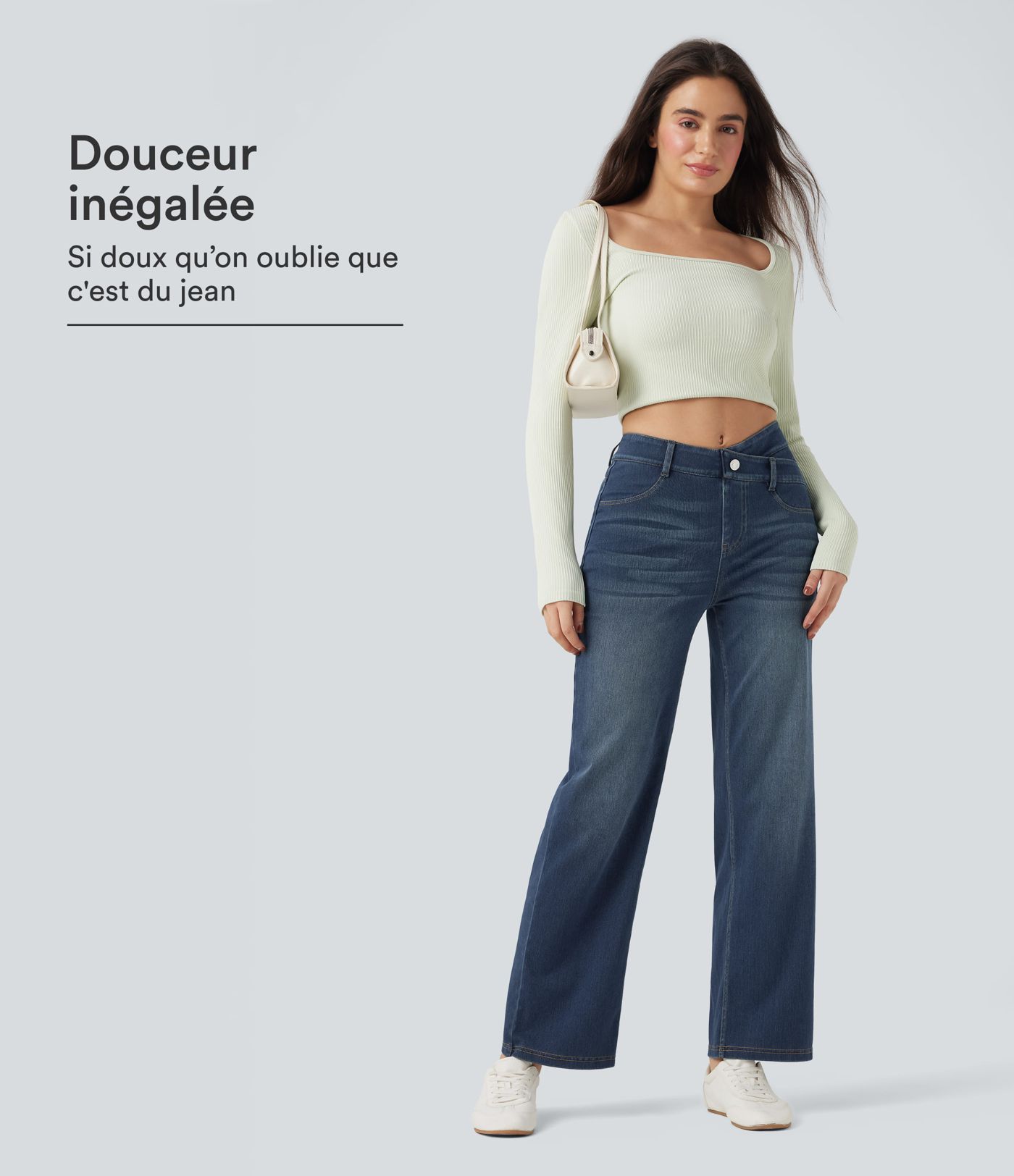 Jean droit Halara Flex™ taille mi-haute croisé gainant avec poches Jean droit Halara Flex™ taille mi-haute croisé gainant avec poches