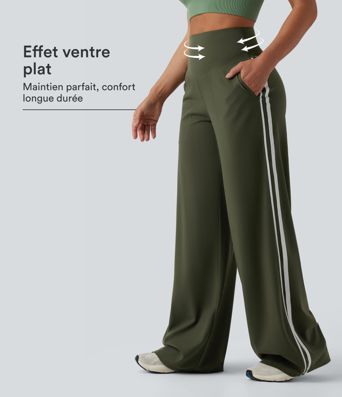 Pantalon ample yoga Halara UltraSculpt™ taille haute gainant à rayures color block avec poches