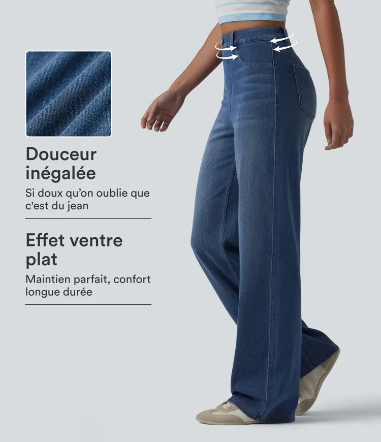 Jean droit Halara Flex™ décontracté, taille haute, avec poches