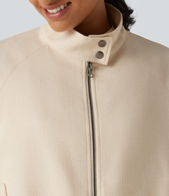 Mock Neck Long Sleeve Casual Jacket with Pockets Mock Neck Long Sleeve Casual Jacket with Pockets