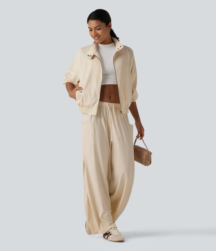 Mock Neck Long Sleeve Casual Jacket with Pockets Mock Neck Long Sleeve Casual Jacket with Pockets